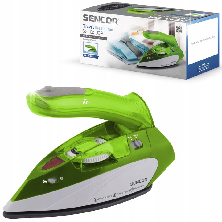 Fier de calcat cu aburi Sencor SSI 1050GR, ceramic, verde, 1100W, 75ml, 1.9m