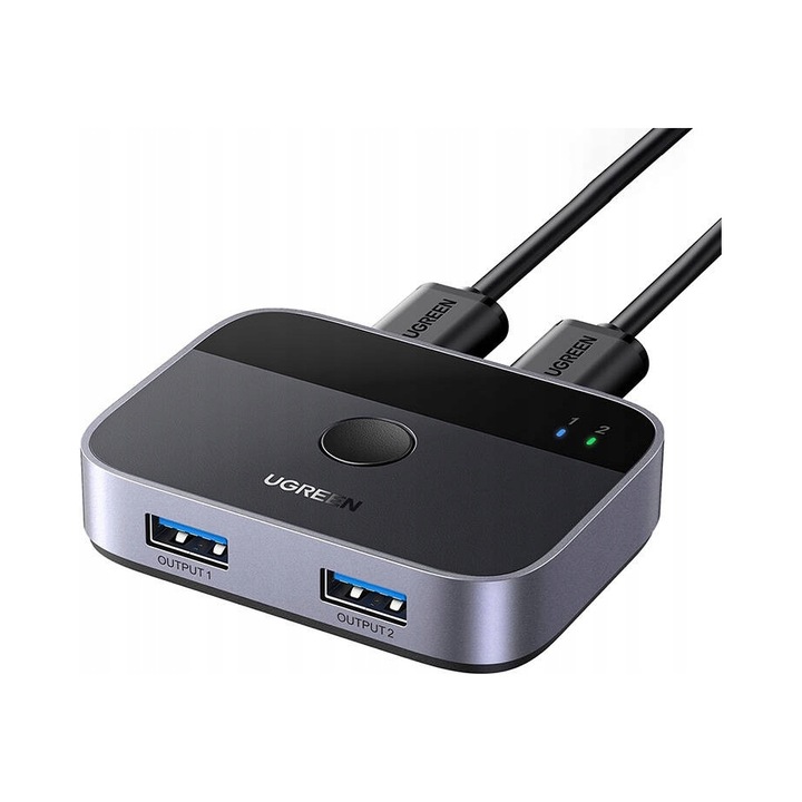 USB 3.0 превключвател Ugreen CM757, 2 порта, 1.5м кабели, сив