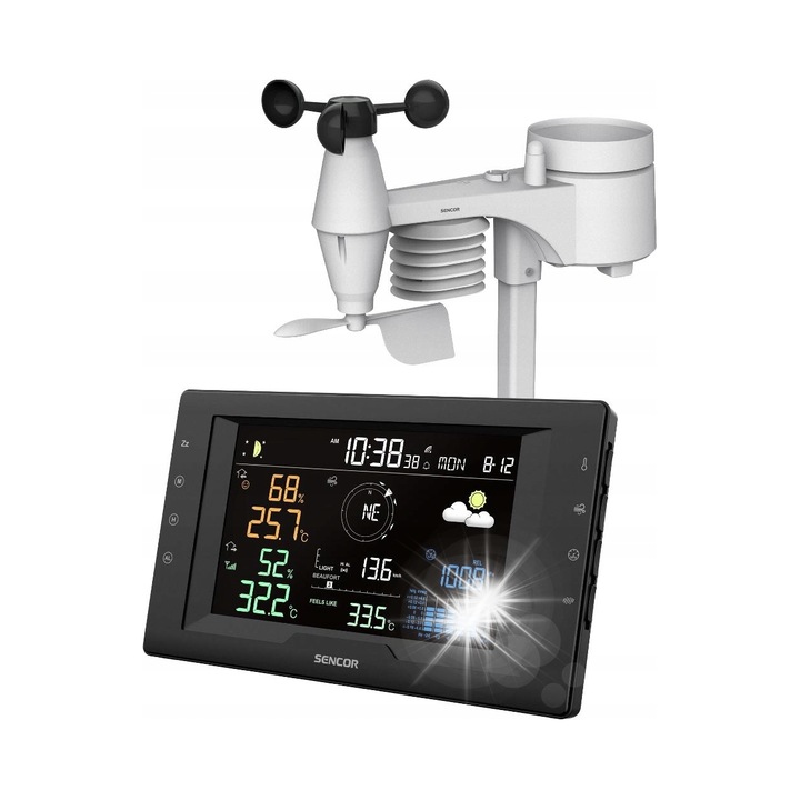 Метеостанция Sencor SWS 9400, цветен екран 5.7", безжичен сензор, черна