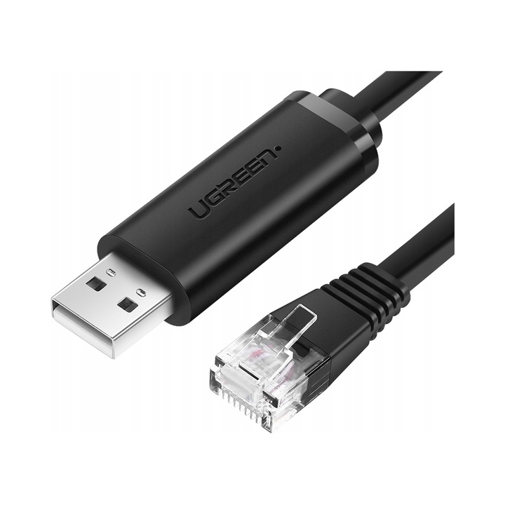 Конзолен кабел USB Ugreen RJ45 1.5м черен плосък