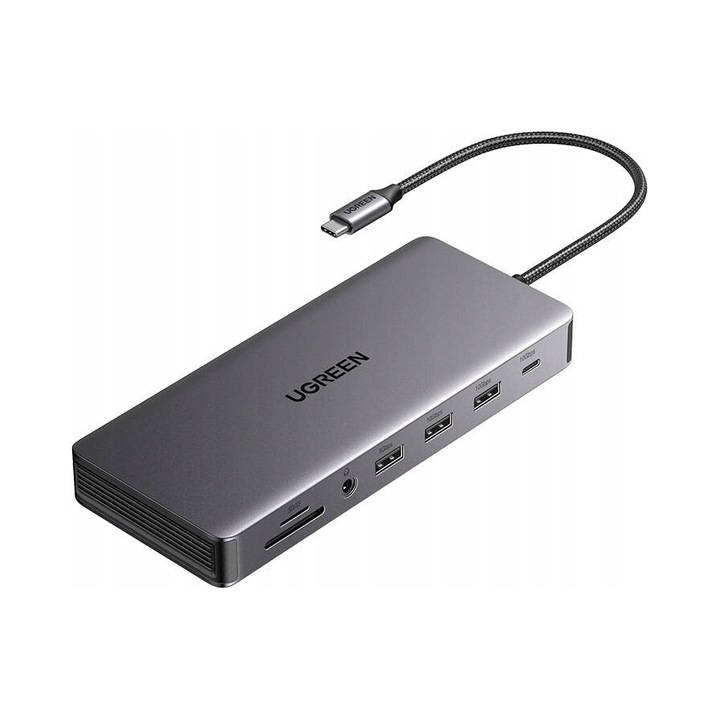 USB-C хъб Ugreen CM681, 13 порта, сив, 10x4x2см