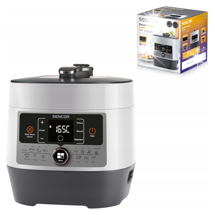 Oala sub presiune electrica Sencor SPR3600WH 5,7L alb-gri 1000W 14 programe