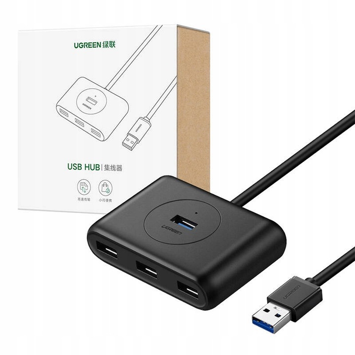 USB хъб с 4 порта Ugreen CR113, 5 Gbps, черен, 1м