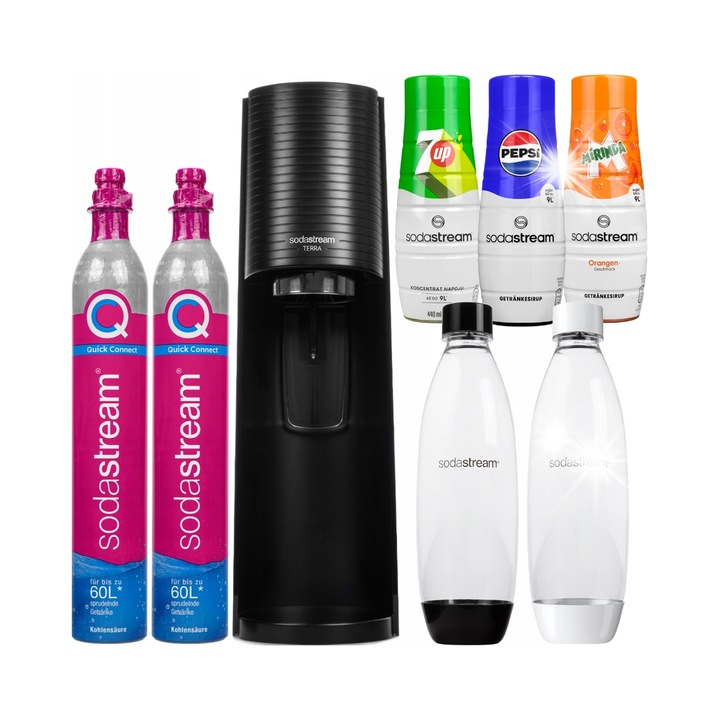 Saturator apa SodaStream Terra negru set 2 sticle 2 cartuse 3 siropuri