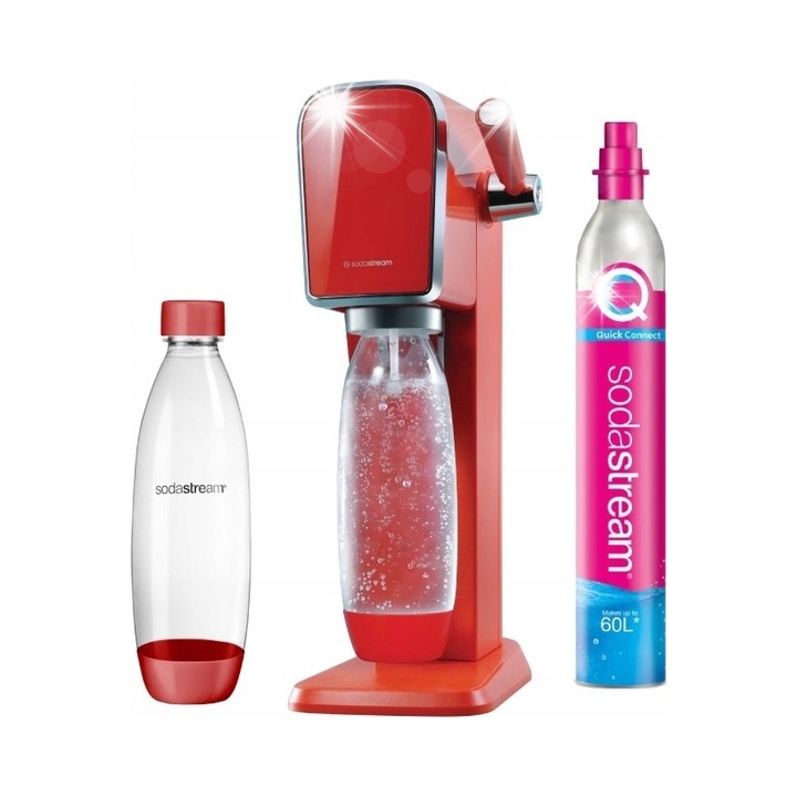 Сатуратор за газирана вода SodaStream Art ретро червен комплект с розова CO2 бутилка