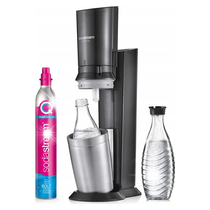 SodaStream Crystal 3.0 titán színű szódagép 1 CO2 palackkal és 2 db 0.6L üveg karafal 45cm