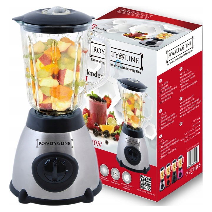 Блендер Royalty Line SM 600.6, 800W, 1.5л, 2 скорости, мелачка за кафе, стъкло