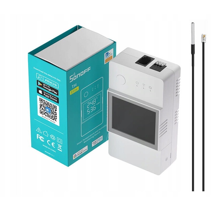 Sonoff TH Elite WiFi relé, termosztát, LCD, fehér, 98x54x31mm