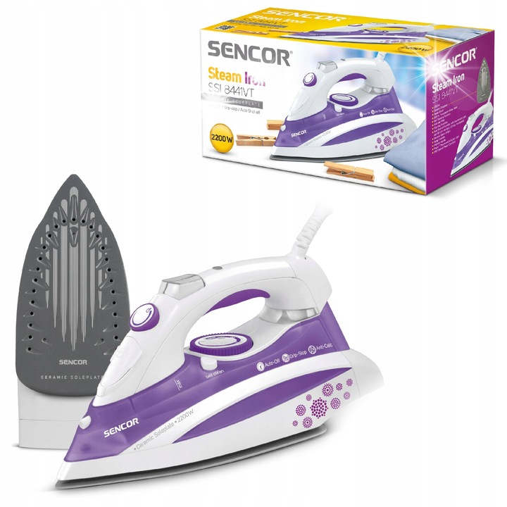 Fier de calcat cu abur Sencor SSI 8441VT, ceramic, alb-violet, 2200W, 380ml