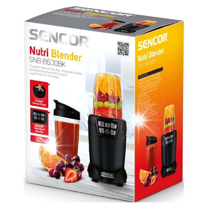 Блендер Sencor SNB6600BK, 1200W, 6 остриета, черен, 0.8x1.0L Tritan