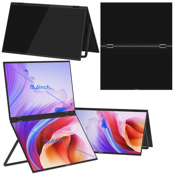 Monitor dublu portabil ZEUSLAP Z15W 15,6 inch, pliabil, negru