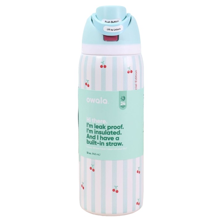 Owala FreeSip rozsdamentes acél termosz kulacs 32oz kék cseresznye mintával