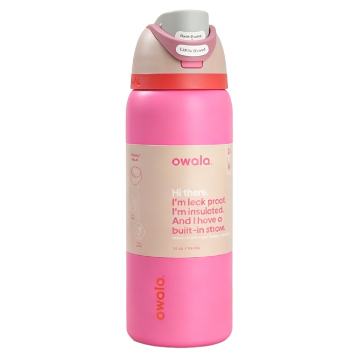 Owala rozsdamentes acél szigetelt kulacs, 32 oz, sötét rózsaszín, könnyen nyitható kupak, szívószálas ivórendszer.