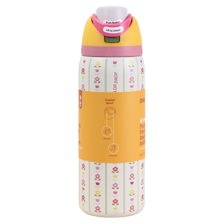 Owala rozsdamentes acél szigetelt kulacs, 32 oz, virágmintás, gyorsan nyitható fedél, szívószálas ivórendszer, BPA-mentes