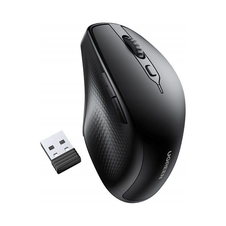 Mouse Ugreen MU101 wireless ergonomic, silentios, 2.4GHz cu receptor USB, 4 nivele DPI 1000/1600/2000/4000, Negru