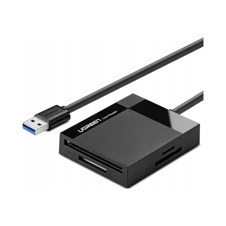 Cititor carduri UGREEN CR125, 4 in 1, negru, 6.8x1.5x5.5cm, cablu 100cm USB 3.0
