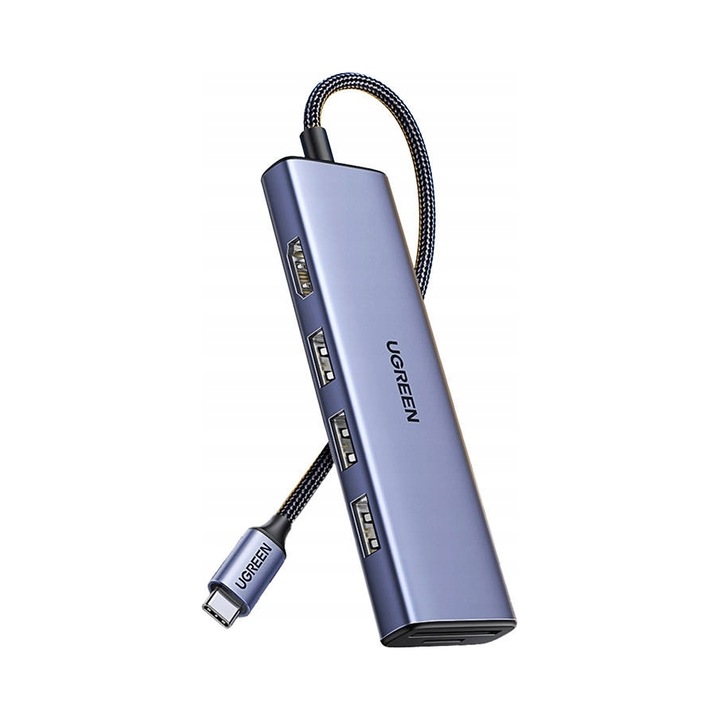 Хъб USB-C Ugreen CM511, HDMI, 3x USB-A, SD/TF, сив