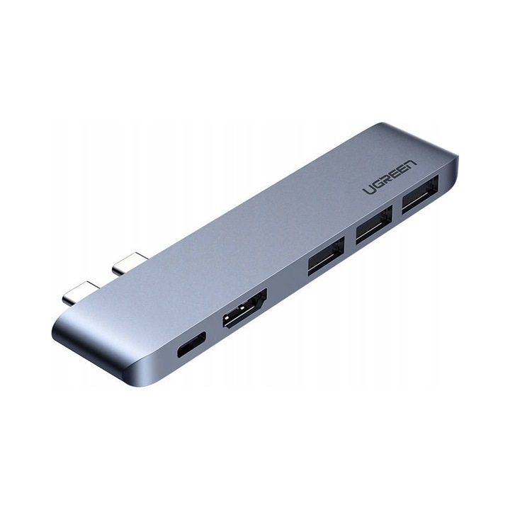Хъб Ugreen CM251, 2x USB-C, 3x USB 3.0, HDMI, алуминий, 110.6x24x7.8мм