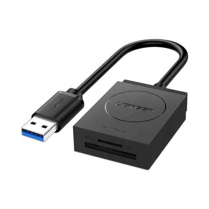 Четец за карти Ugreen CR127, USB 3.0, 15см, черен, 50x36x13мм