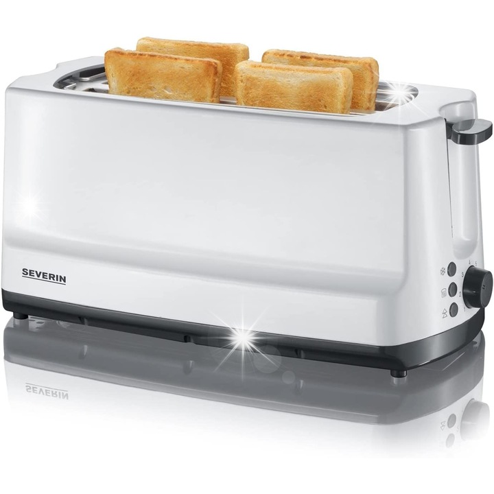 Severin AT 2234 kenyérpirító, 4 szeletes, 800W, fehér, morzsatálca, barnítási fokozat szabályozás