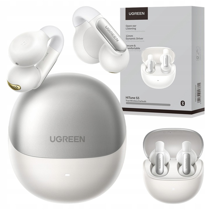 Ugreen HiTune S5 nyitott fülű vezeték nélküli fülhallgató, fehér, 24 óra, Bluetooth 5.4, IPX5