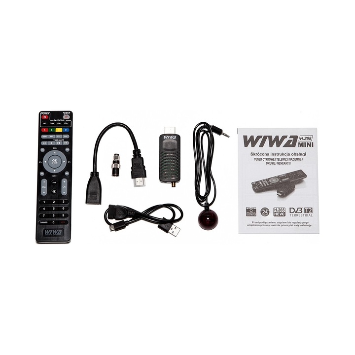 Tuner DVB-T2/dekoder Wiwa H.265 MINI, H.265/HEVC Full HD 1080p, PVR cu inregistrare si Media Player, Wi-Fi USB compatibil (fara antena), Negru, 1 buc
