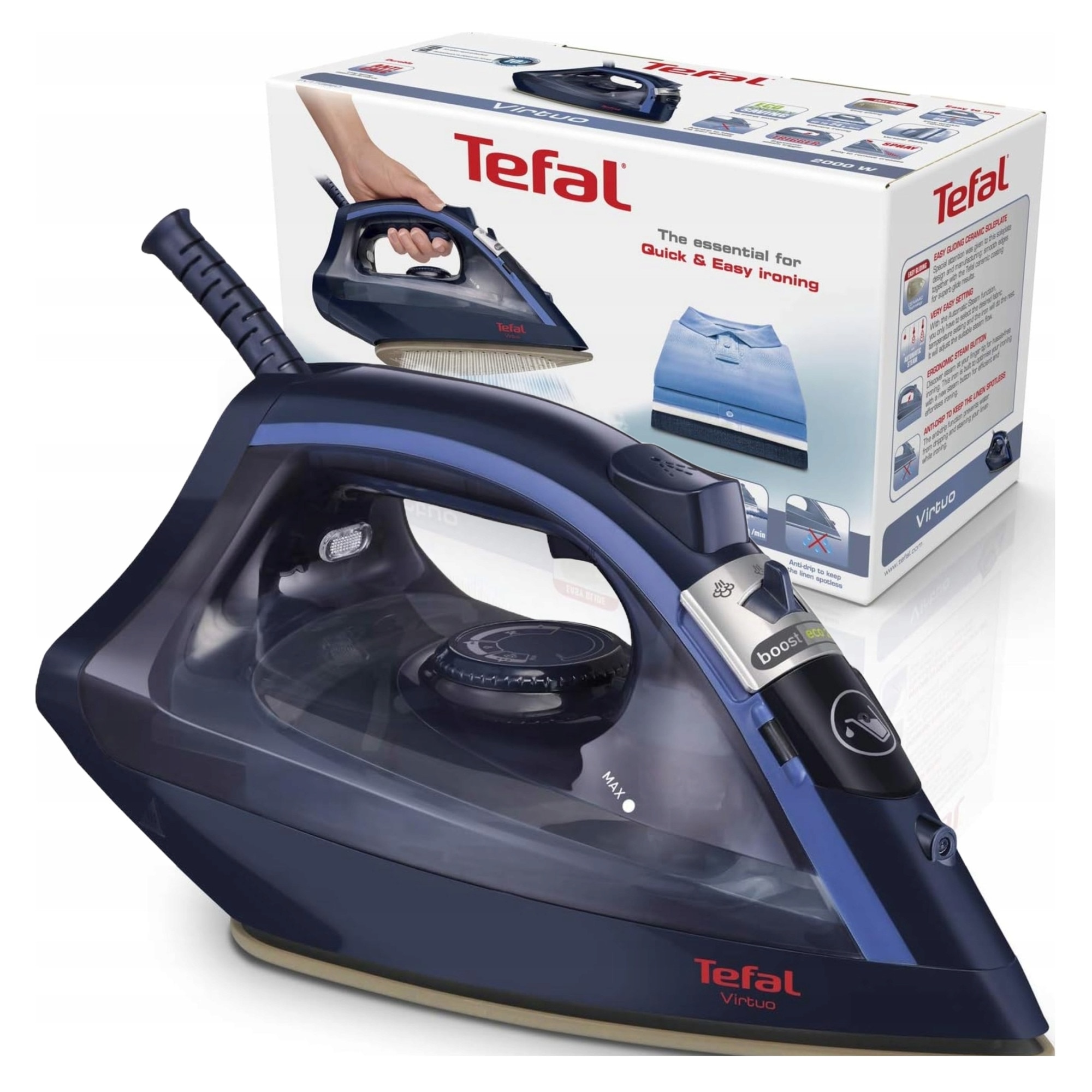 Fier de calcat Tefal Virtuo 2000W albastru 1.9m