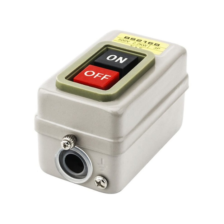 Ipari nyomógombos kapcsoló 3P BS216B, 2,2 kW, 380 V, fém, ipari alkalmazásokhoz