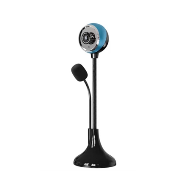 Camera Web USB, obiectiv grand angular, focalizare manuala, rotire 360°, albastru si negru