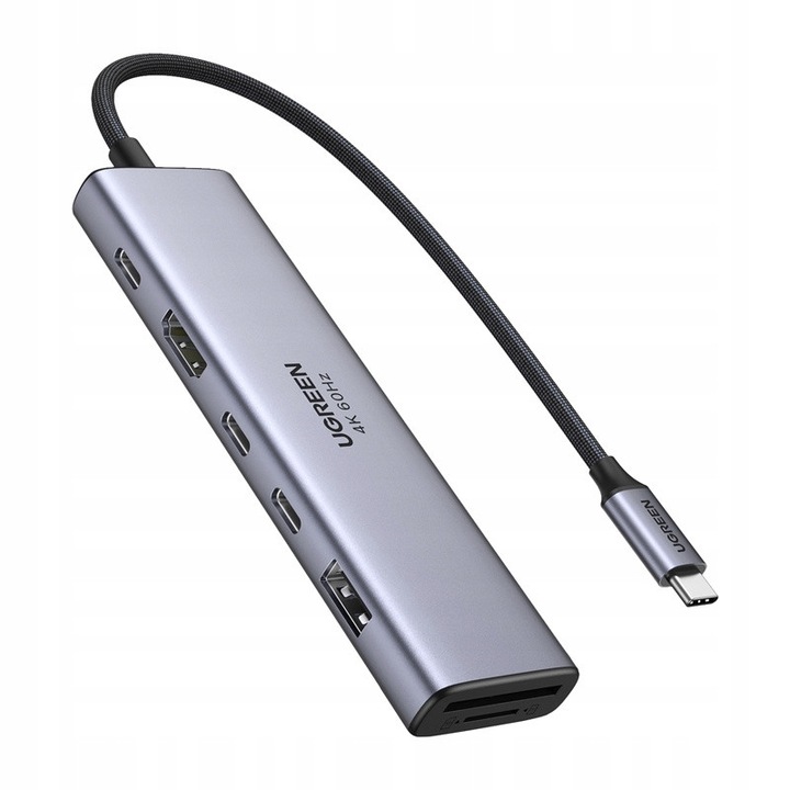 Адаптер хъб USB-C 7в1 Ugreen, 2x USB-C, USB-A, HDMI 4K 60Hz, SD/TF, 10Gbps