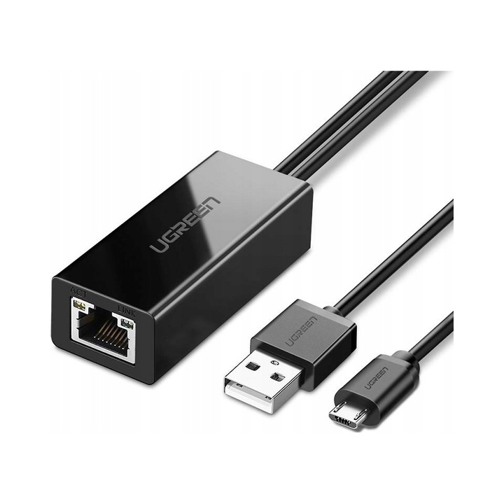 Адаптер Ethernet Ugreen Micro USB RJ45 черен 1м