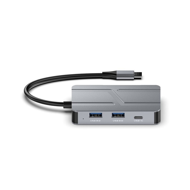 USB-C elosztó 7 az 1-ben, 4K, VGA, szürke, 1x USB-C, 2x USB 3.0
