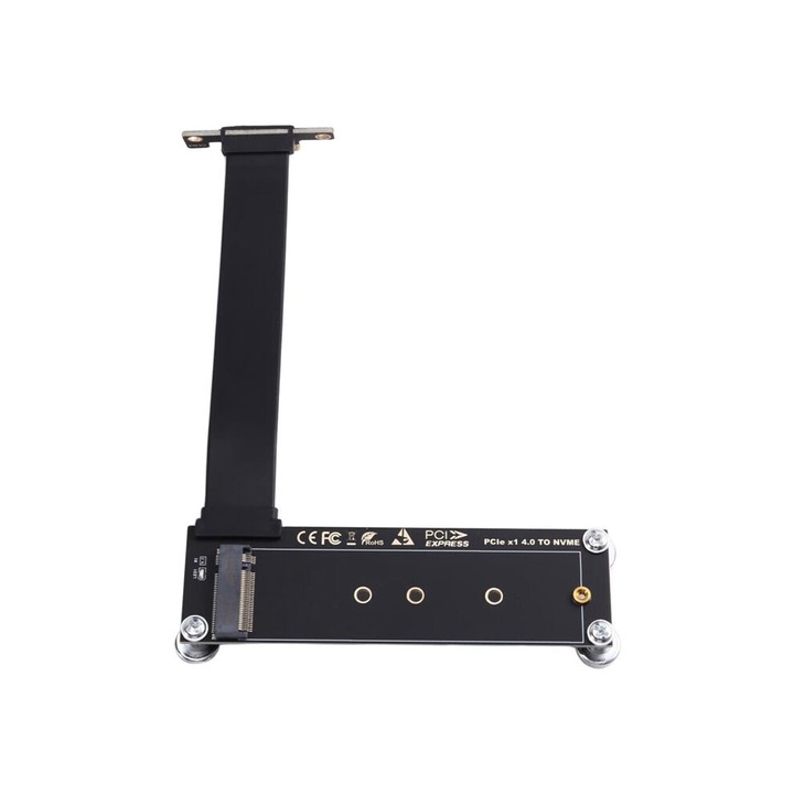 Cablu de extensie PCI-E 4.0 X1 pentru SSD M.2 NVMe, 10cm, unghi de 90°, negru, set 1 buc.