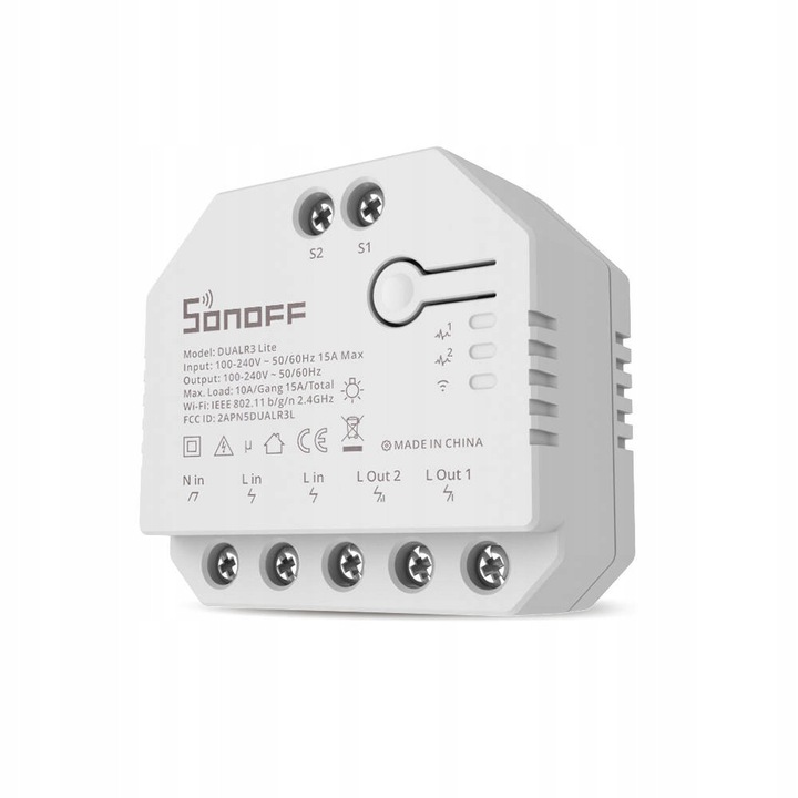 Sonoff Dual R3 Lite okoskapcsoló, 2 csatornás, Wi-Fi, fehér