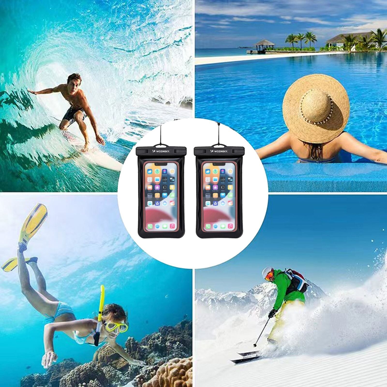 Etui waterproof pentru telefon, Wozinsky WWE-01, PVC, 187x110mm, negru