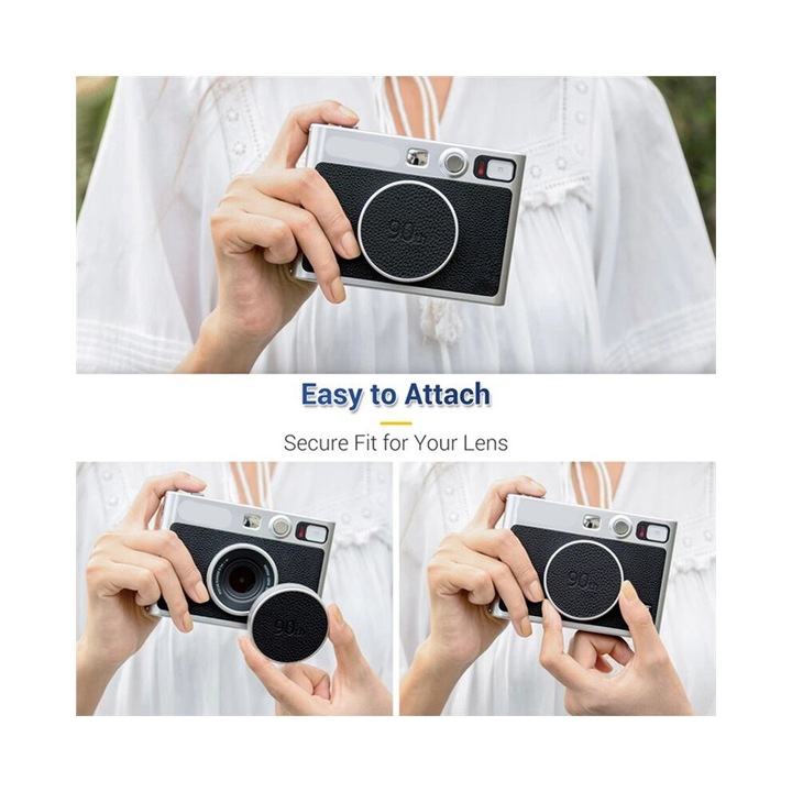 Bouchon de obiectiv anti-rayuri pentru Instax EVO, negru + argint, dimensiuni compacte