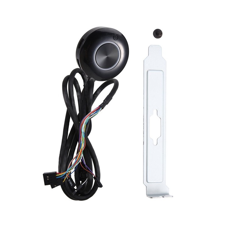 Külső PC bekapcsológomb, dupla audio port, USB, fekete, műanyag