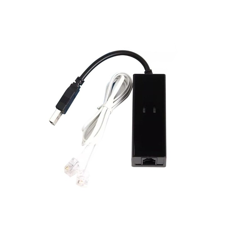 Modem Fax USB2.0 56K, egyedi port, fekete, kábellel együtt