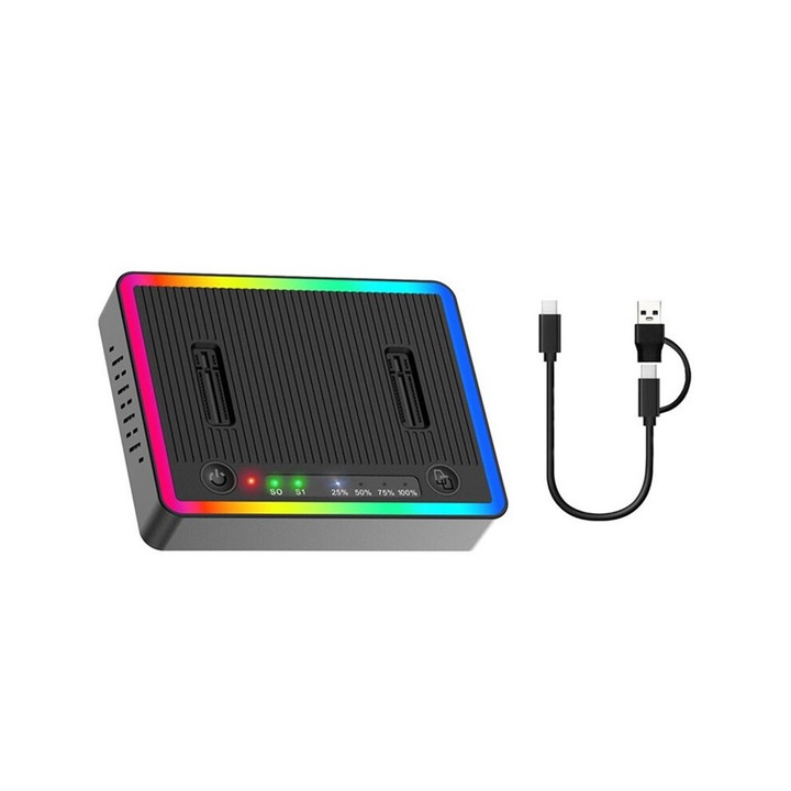 M.2 Duplikátor, USB-C dokkolóállomás, 20 Gbit/s, támogatja az M.2 2230-22110 SSD-ket, fekete színű