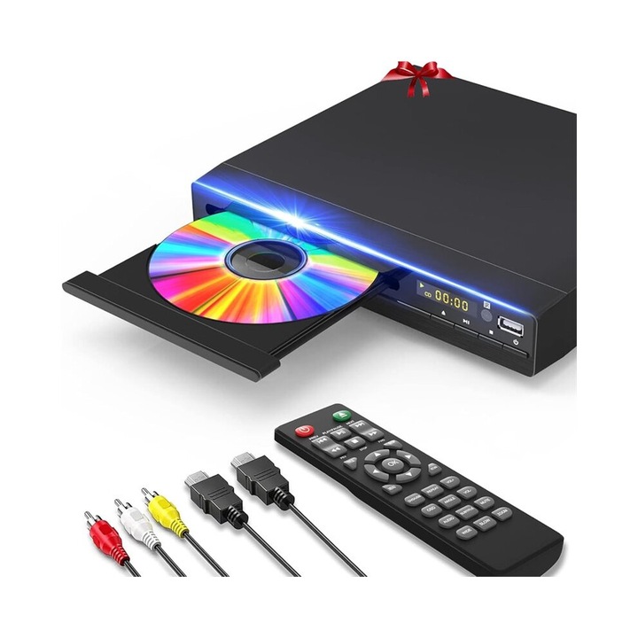 DVD плейър с HD 1080p конверсия, AV и коаксиални изходи, USB вход, дистанционно управление, 220V, компактен