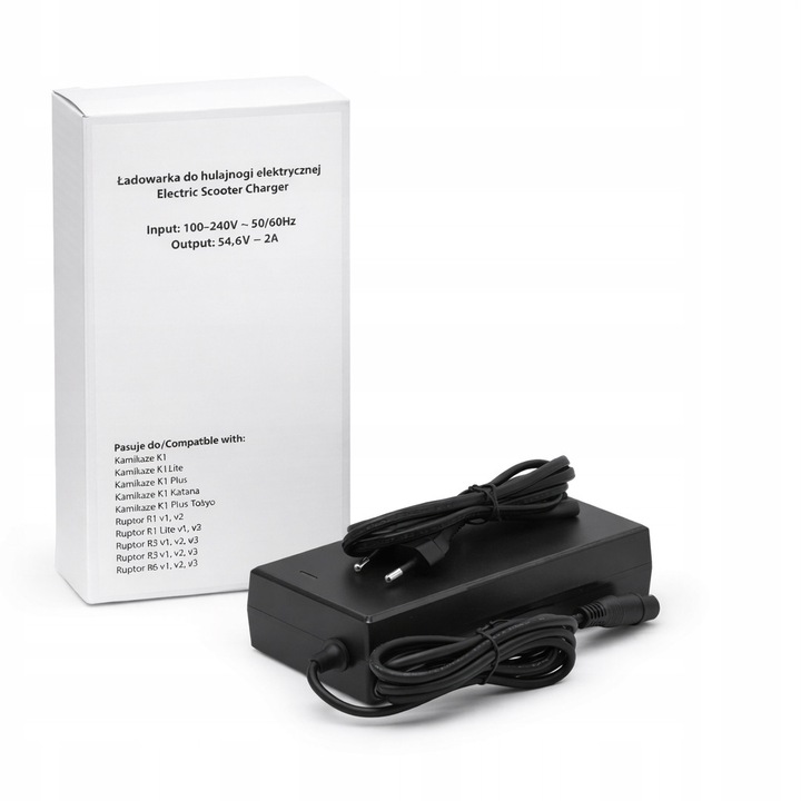 Incarcator pentru trotineta electrica Kamikaze 54.6V 2A, compatibil K1, K1 Lite, K1 Plus, Katana, Ruptor R1, R3, R6, incarcare rapida si protectii integrate, adaptor retea, negru