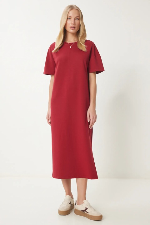 Rochie midi, Happiness Istanbul, bumbac, Rosu inchis