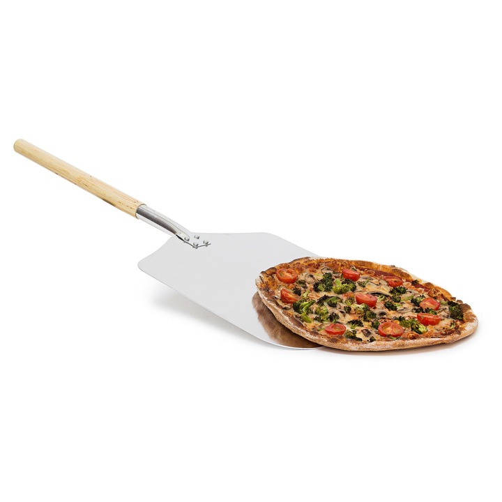 Relaxdays pizzalapát, 30.5x79cm, fa, fém, pizza, kenyér vagy sütemények használatához