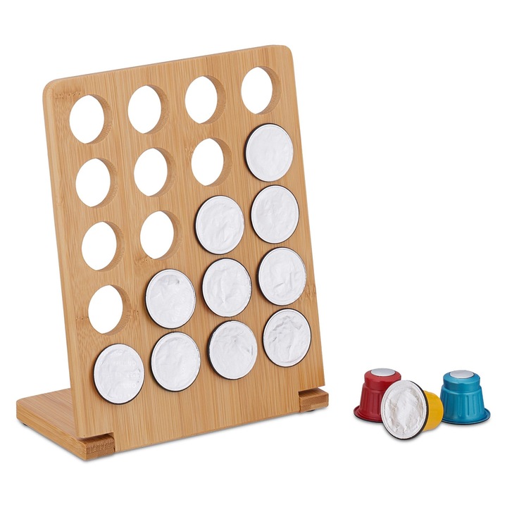 Suport pentru capsule de cafea Relaxdays, 20 capsule, bambus natural, 23x18x9cm
