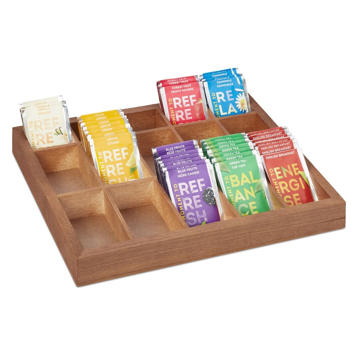 Cutie de depozitare din lemn Relaxdays, 15 compartimente, natural, 3.5x26x32 cm