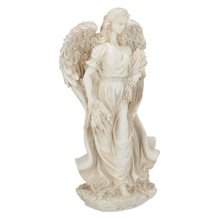 Figurina de gradina inger, Relaxdays, crem, 46.5x23x14 cm, rezistenta la intemperii