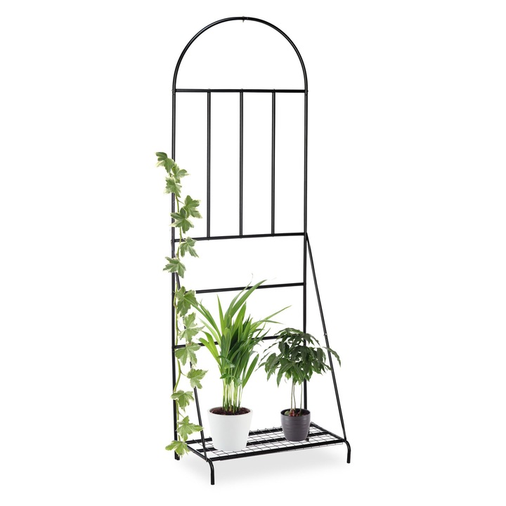 Stativ pentru flori Relaxdays cu suport pentru cataratoare, 200x70x40cm, negru, capacitate maxima 25kg