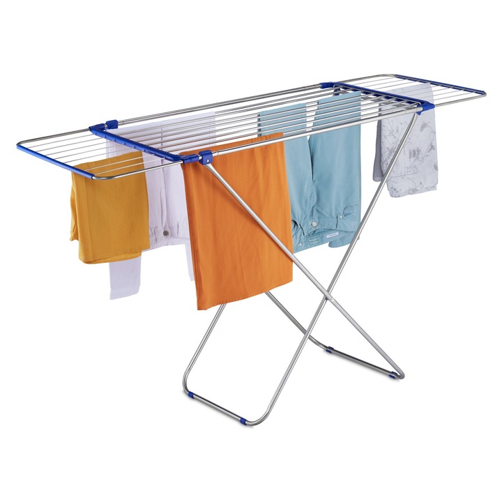 Uscator de rufe extensibil Relaxdays, inox, 13.6 m, albastru/silver, 97x176x55 cm