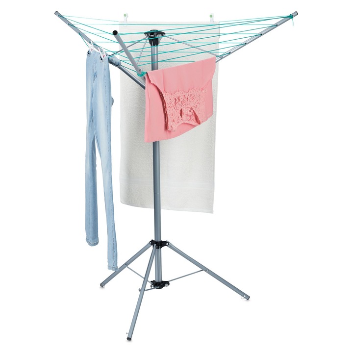 Uscator de rufe rotativ Relaxdays, 15m, 6 niveluri, argintiu-verde, 140x124x110cm