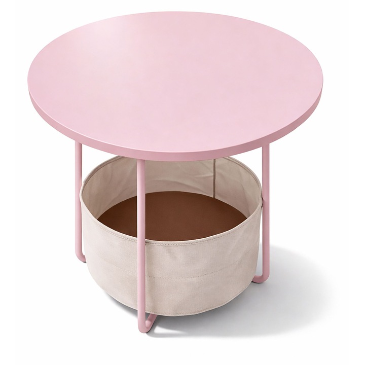 Masa decorativa, Relaxdays, rotunda, cu cos, crem/roz, 50x45cm